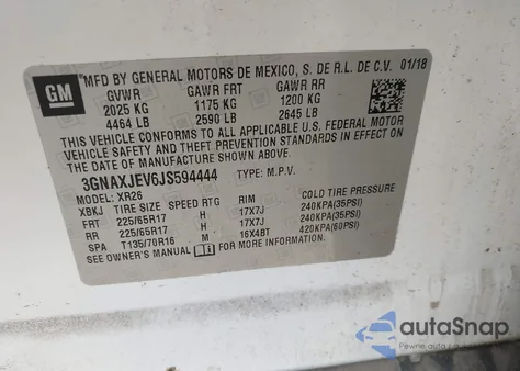 2018 Chevrolet Equinox Lt from USA, damaged, VIN 3GNAXJEV6JS594444